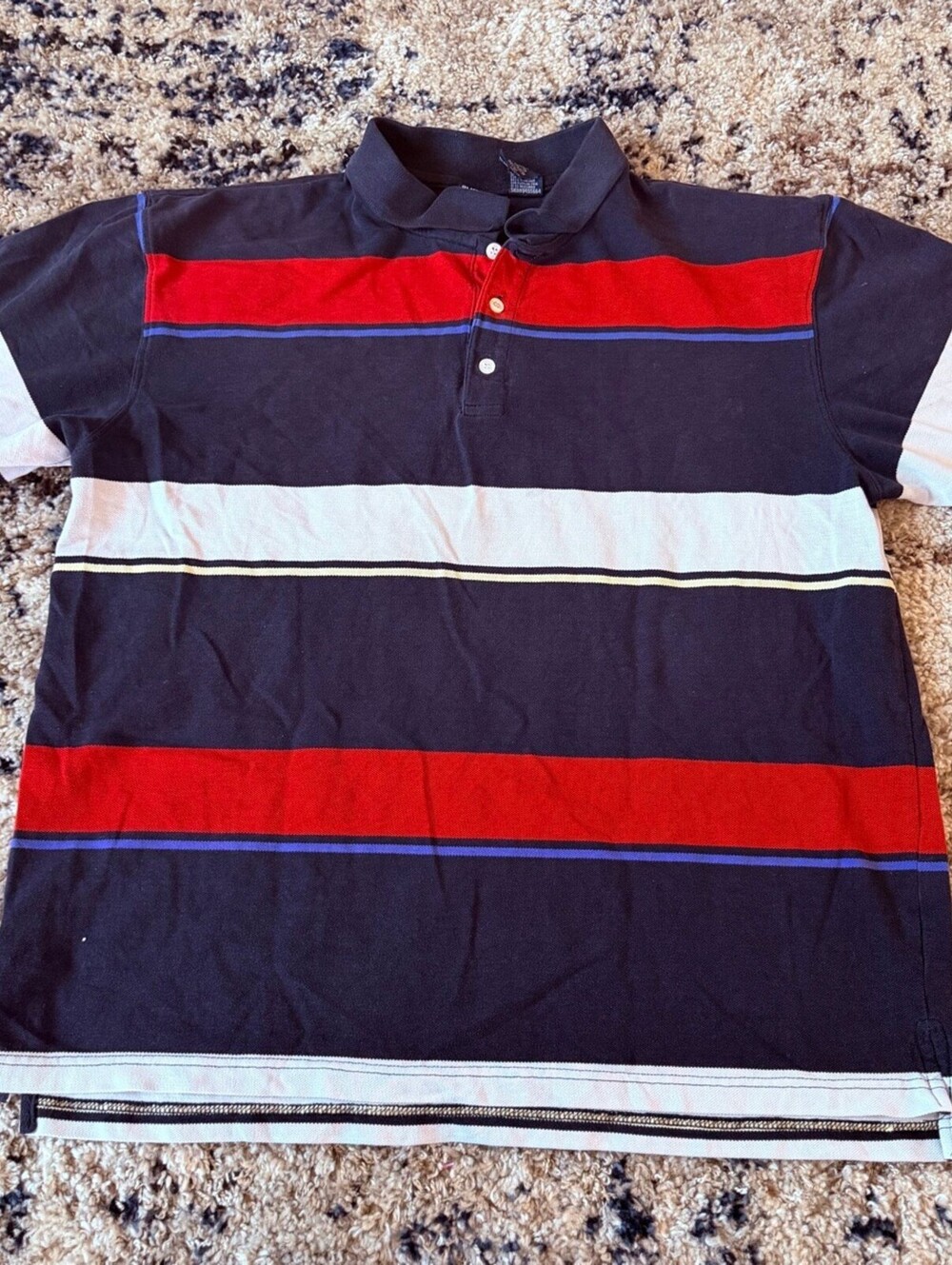 Bugle Boy Striped Polo Shirt Mens XL Black Red White Colorblock Vintage